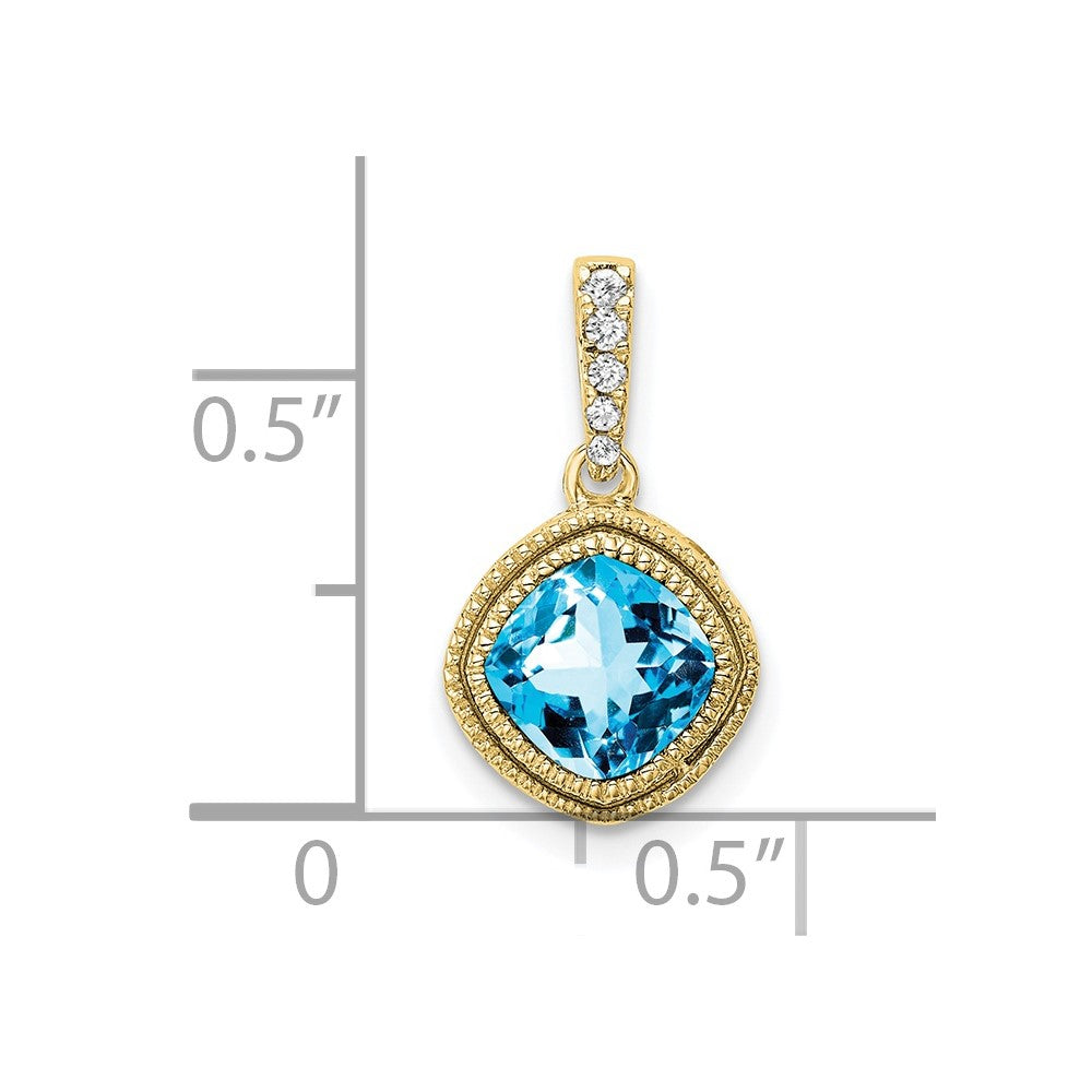 10k Cushion Blue Topaz and Diamond Pendant