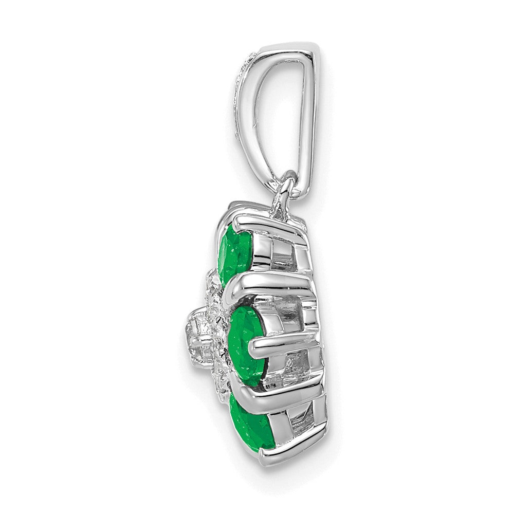 14k White Gold Emerald and Diamond Floral Pendant