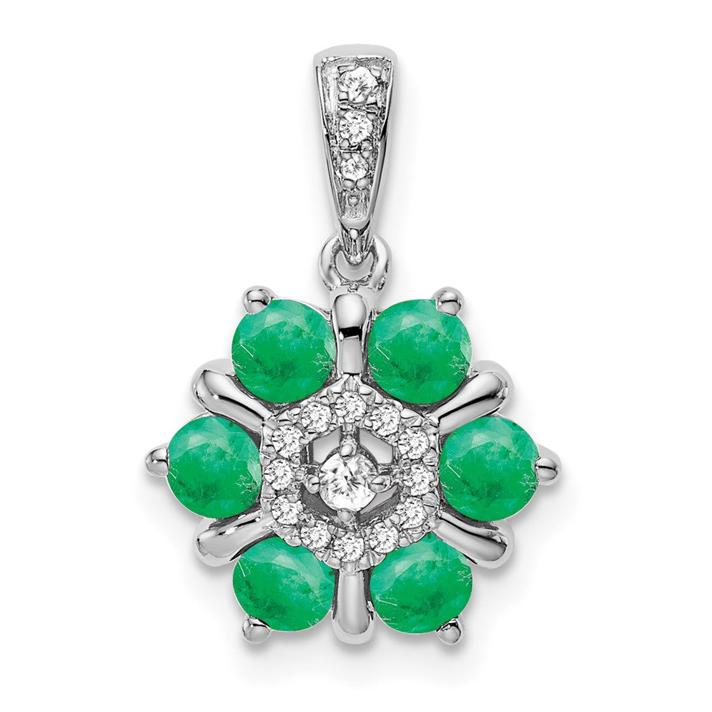 14k White Gold Emerald and Diamond Floral Pendant