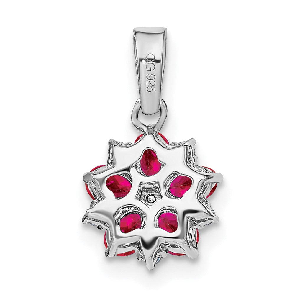 14k White Gold Ruby and Diamond Floral Pendant