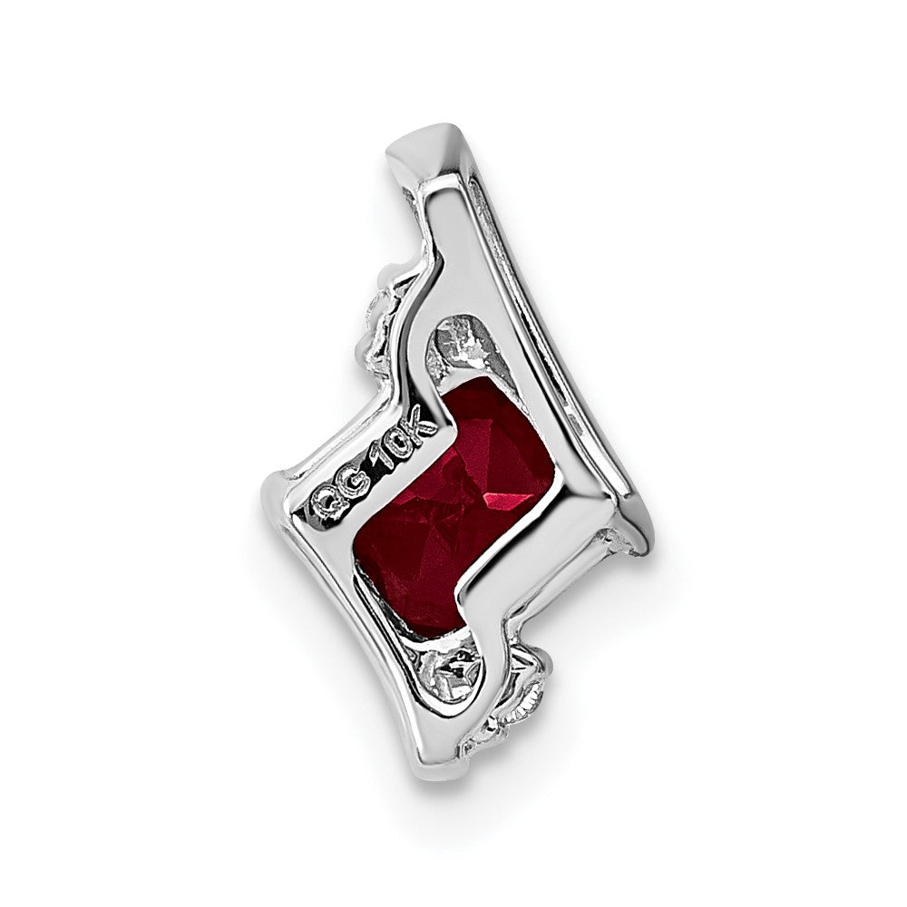 10k White Gold Antique Cushion Cr. Ruby and Diamond Chain Slide