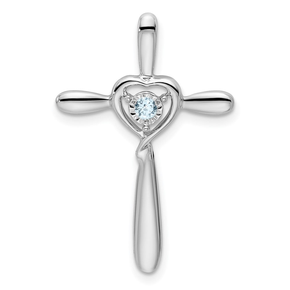 10k White Gold Aquamarine Cross w/Heart Chain Slide