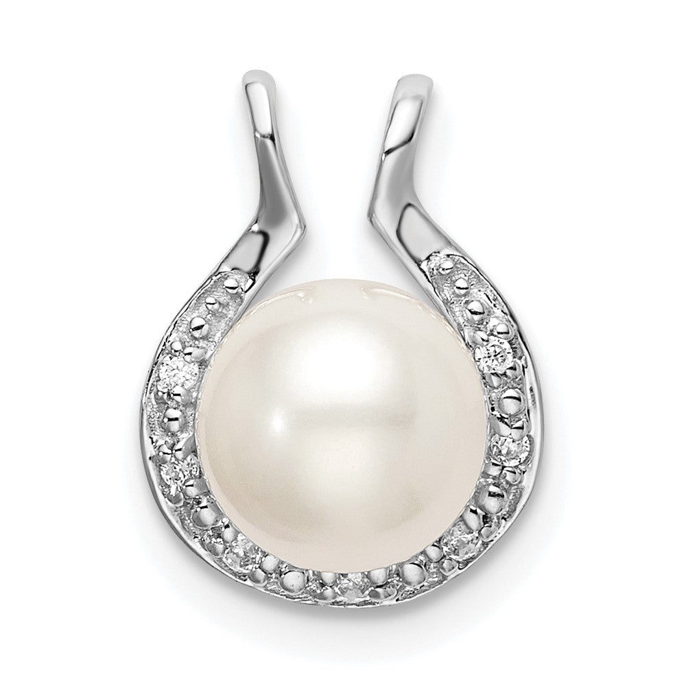 14k White Gold Freshwater Cultured Pearl & Diamond Chain Slide