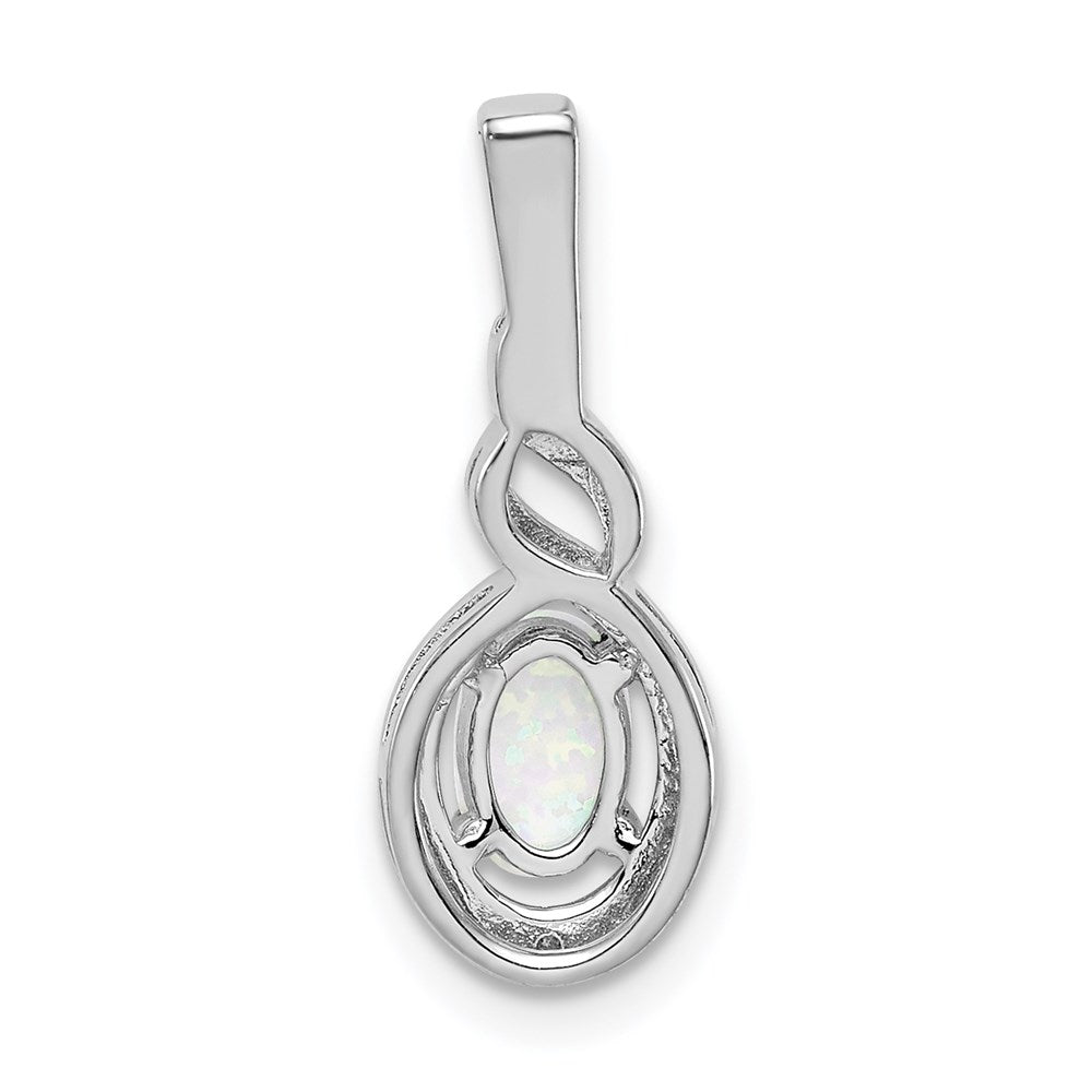 Sterling Silver Rhodium-plated Created Opal & Diam. Pendant