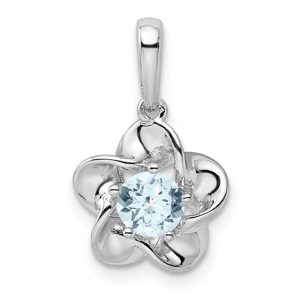 Sterling Silver Rhodium-plated Floral Aquamarine Pendant