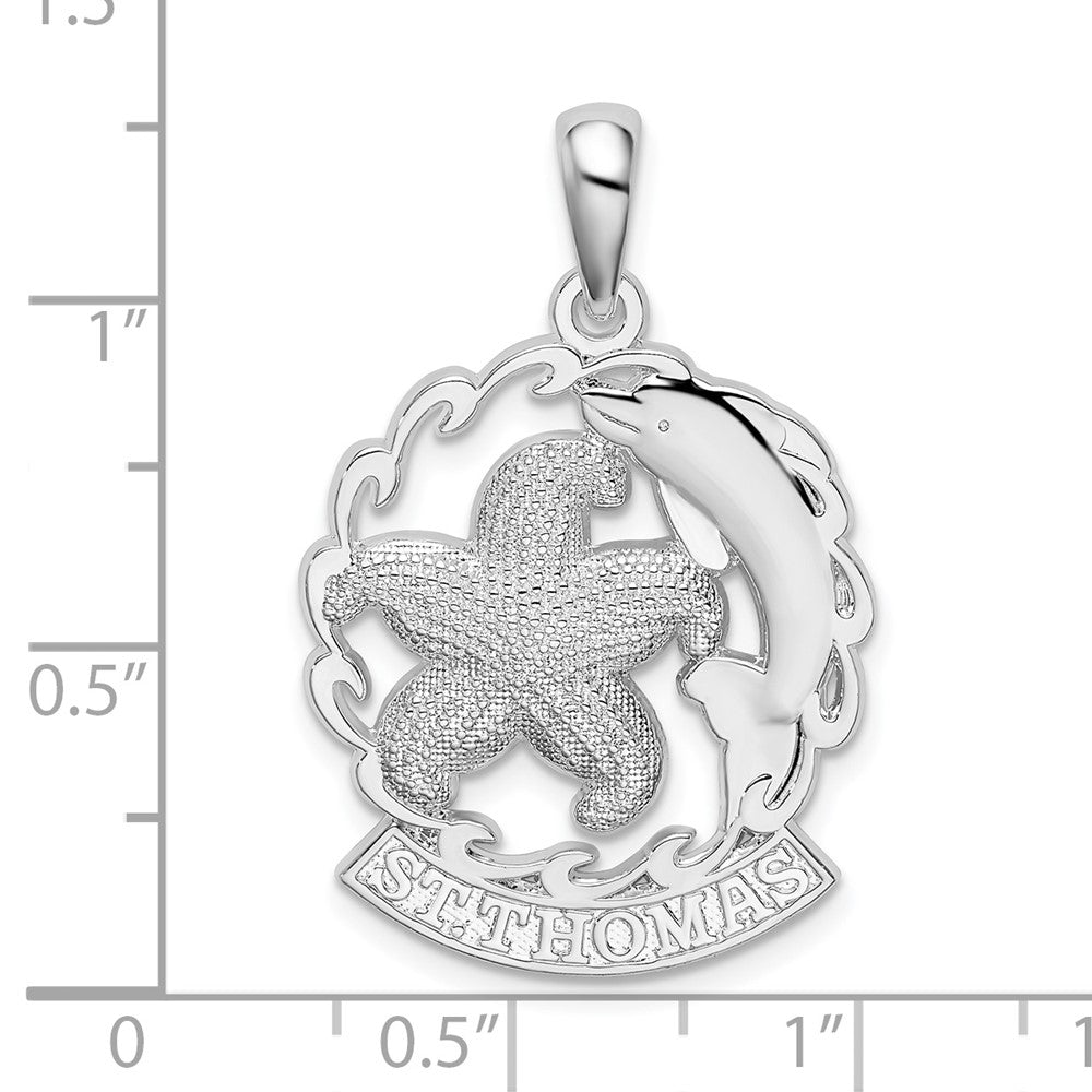 Sterling Silver Polished St. Thomas Starfish and Dolphin Pendant