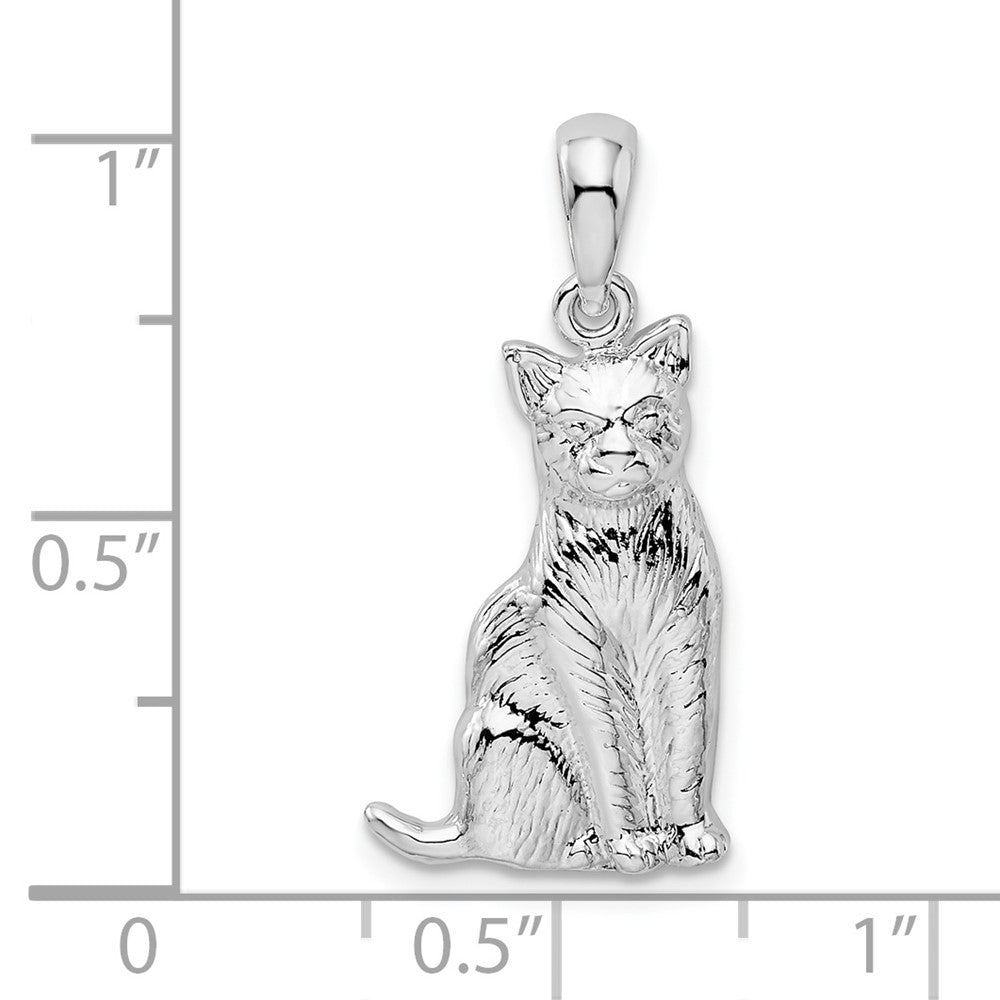 Sterling Silver Textured Sitting Cat Pendant