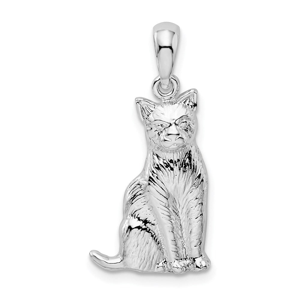 Sterling Silver Textured Sitting Cat Pendant