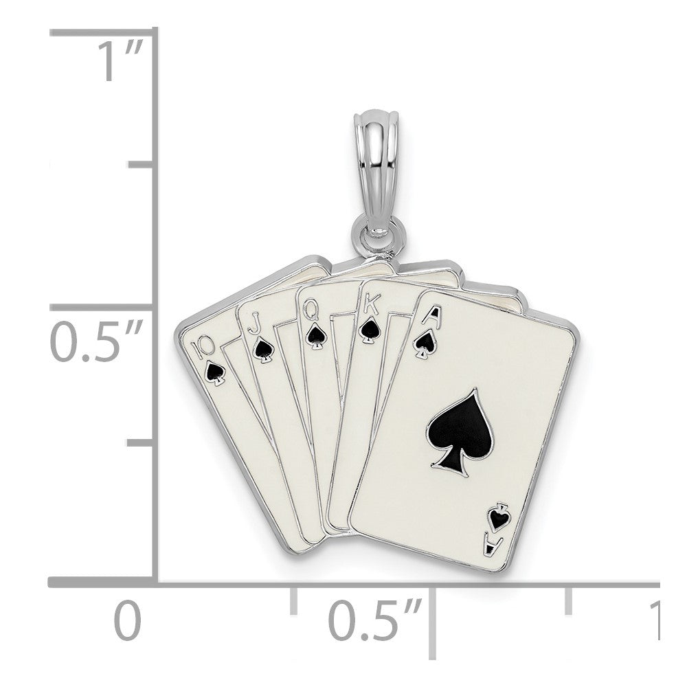 Sterling Silver Polished Enameled Cards Royal Flush Pendant