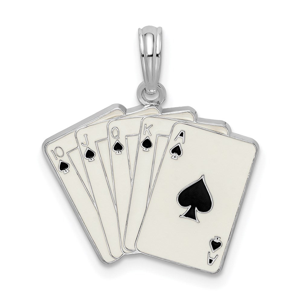 Sterling Silver Polished Enameled Cards Royal Flush Pendant