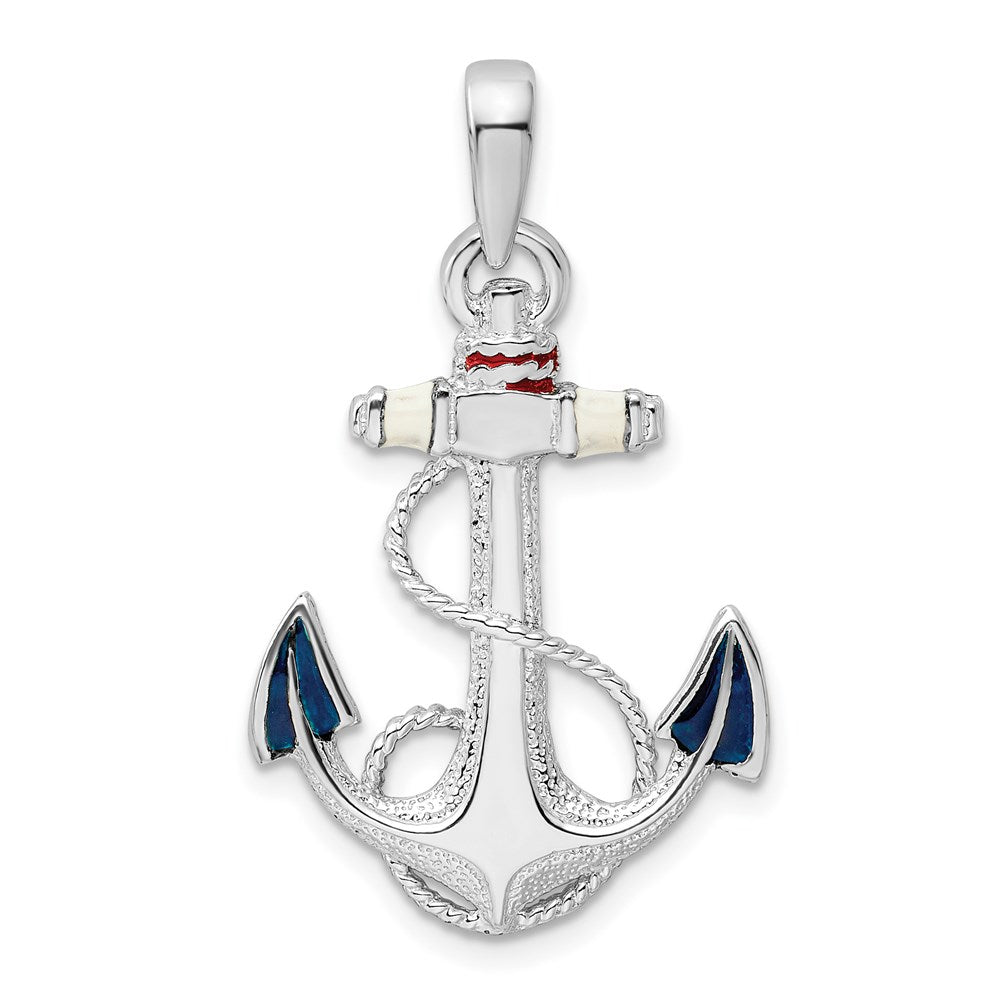 Sterling Silver Polished Enameled Anchor w/Rope Pendant