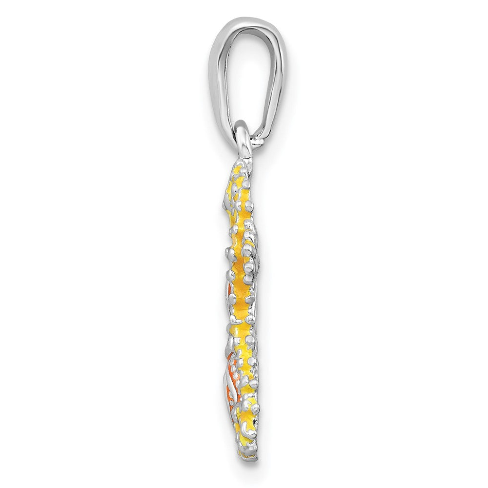 Sterling Silver Polished Enameled Starfish and Seahorse Pendant
