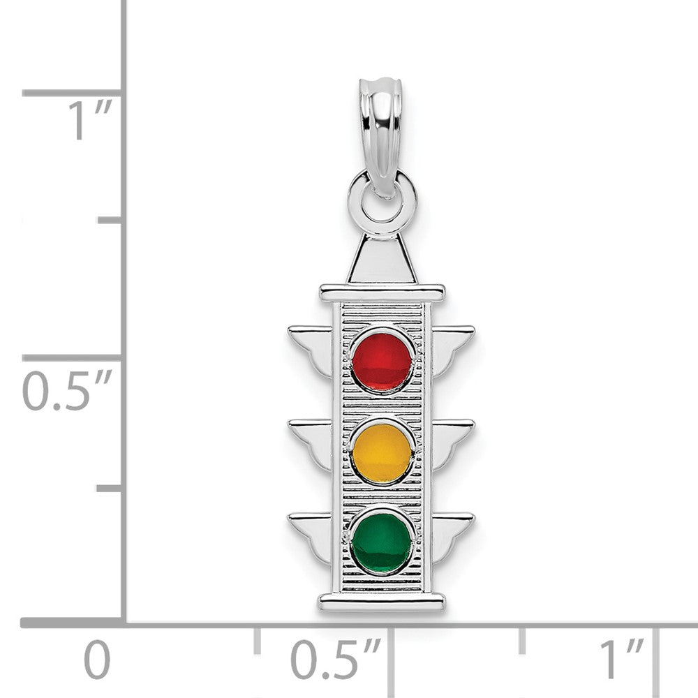 Sterling Silver Polished Enameled Traffic Light Pendant