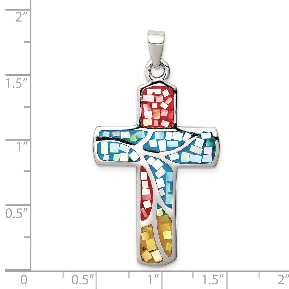 Sterling Silver Mulit-colored Shell Cross Pendant