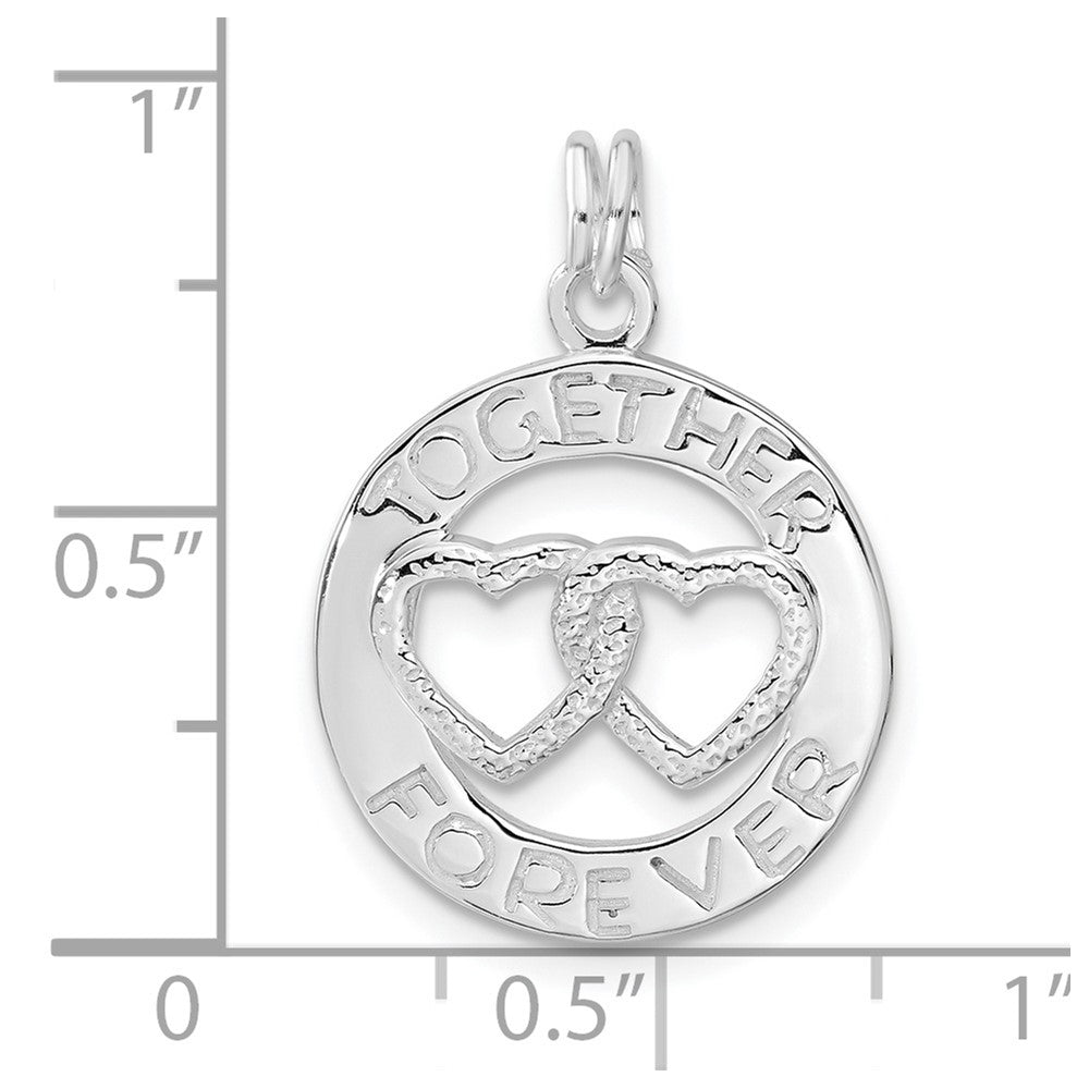 Sterling Silver Polished Together Forever Double Heart Circle Charm