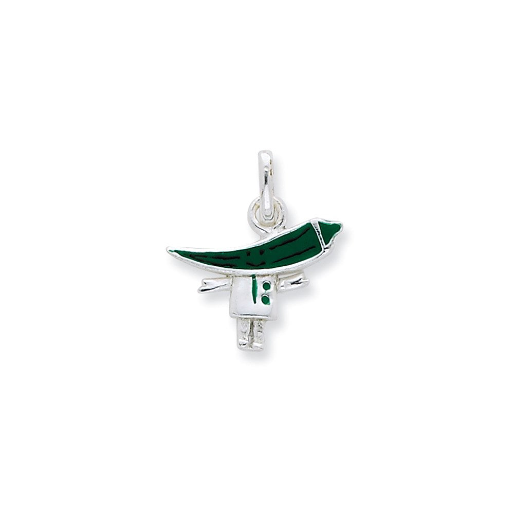 Sterling Silver Enameled Green Chili Pepper Person Charm