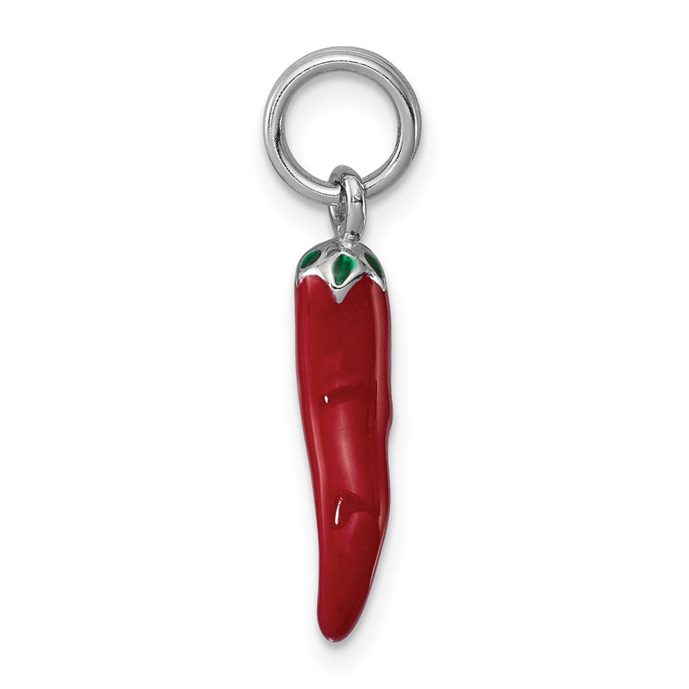 Sterling Silver Rhodium Plated Red Enamel Pepper Charm