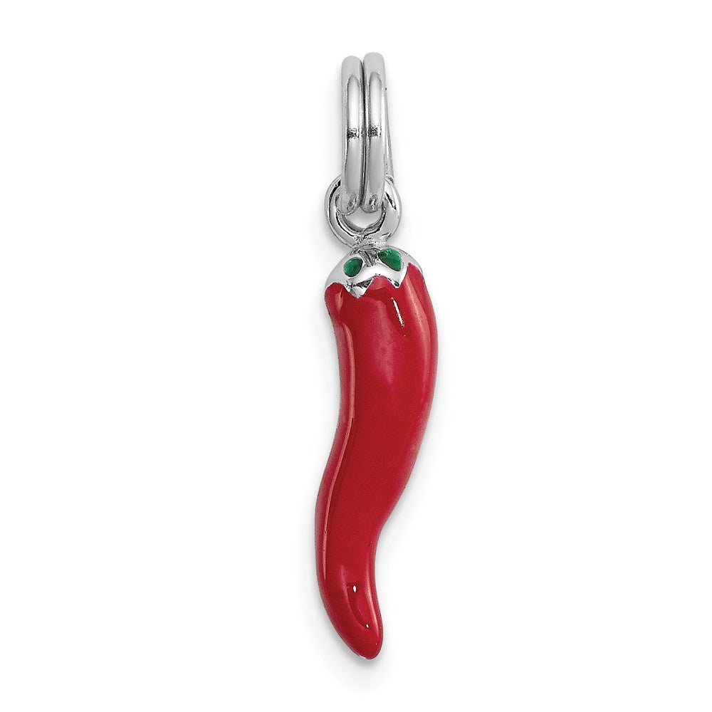 Sterling Silver Rhodium Plated Red Enamel Pepper Charm
