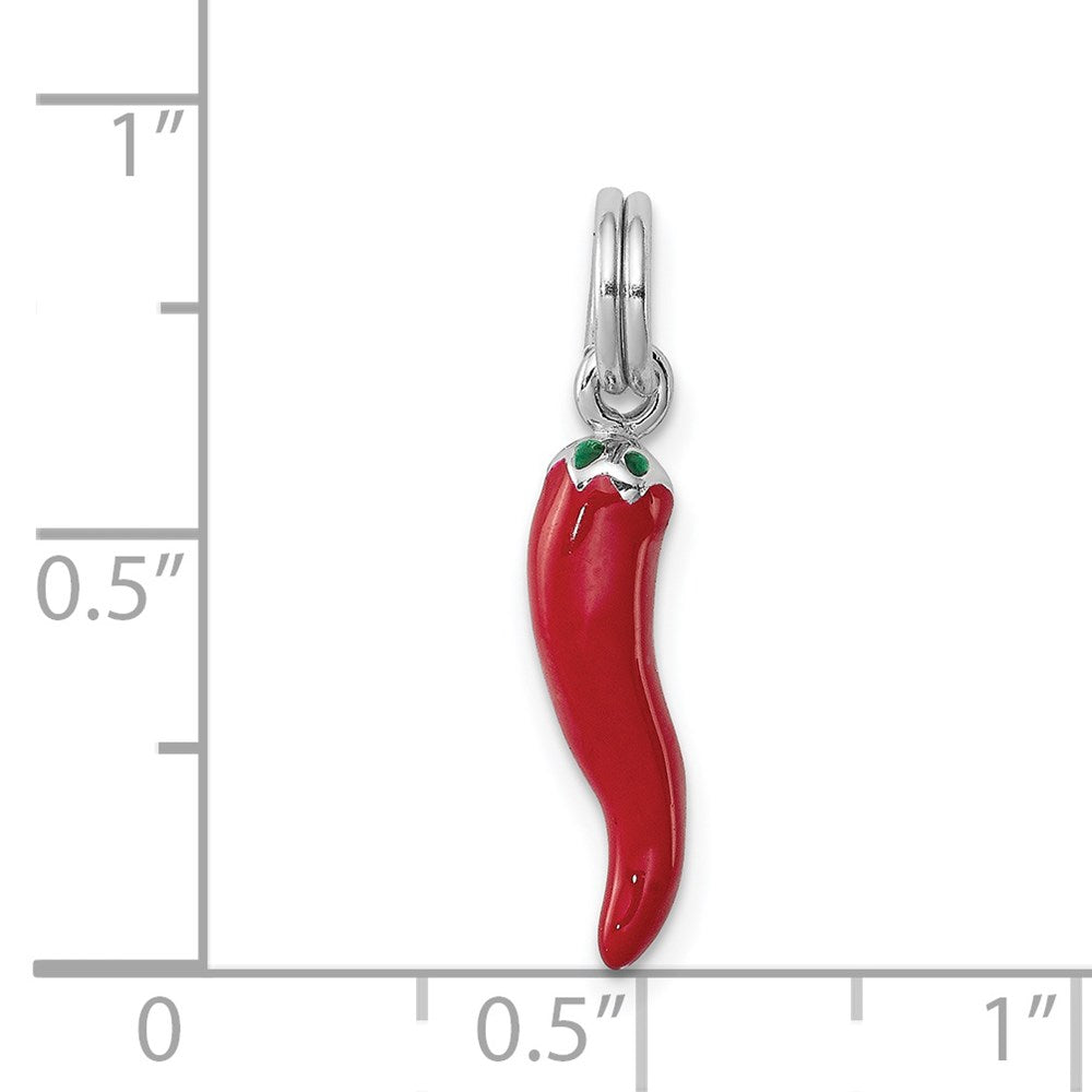 Sterling Silver Rhodium Plated Red Enamel Pepper Charm