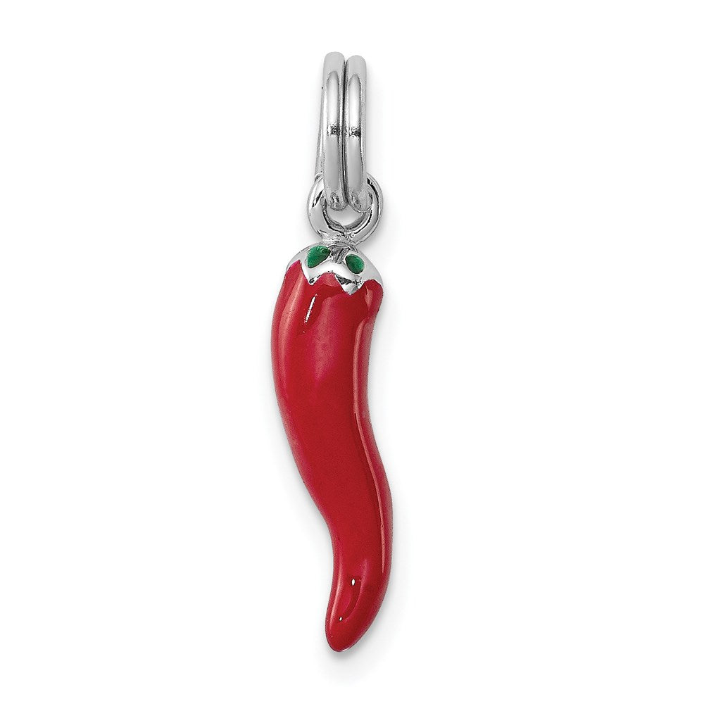 Sterling Silver Rhodium Plated Red Enamel Pepper Charm
