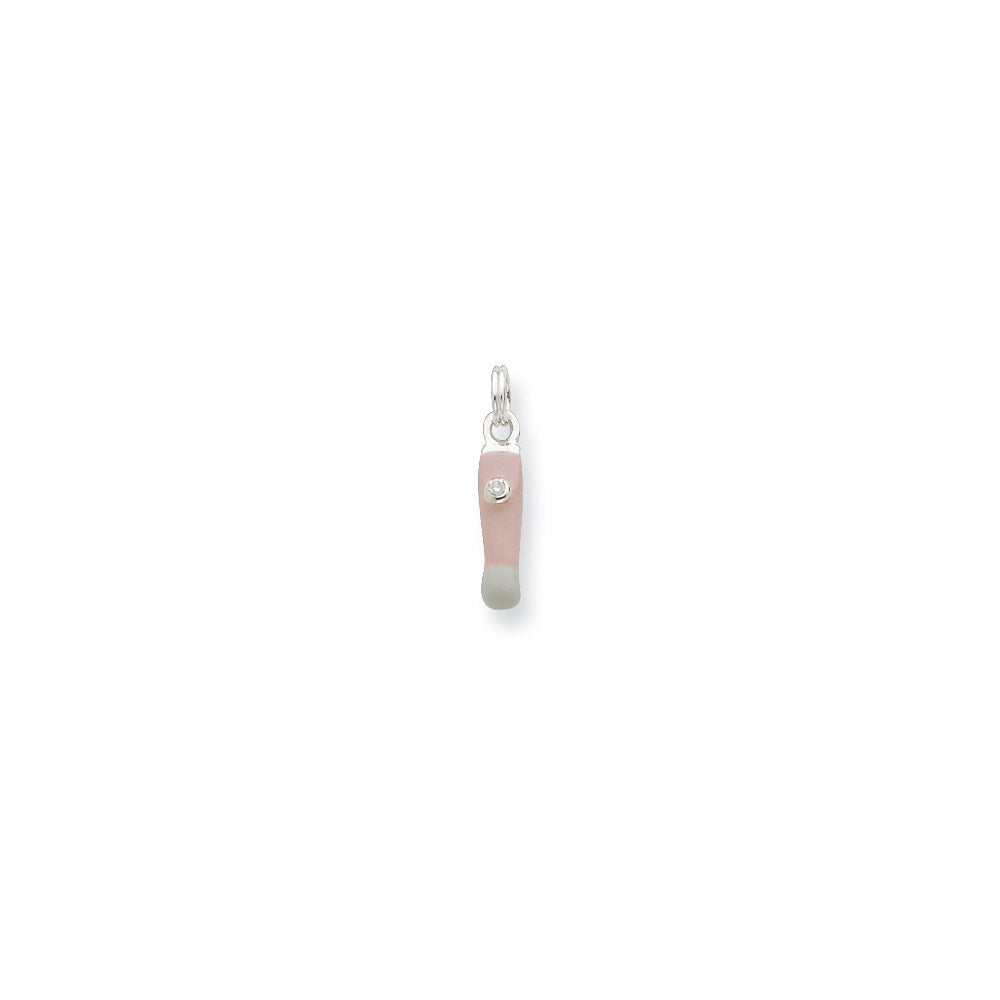 Sterling Silver CZ Pink Enameled Make-up Brush Charm