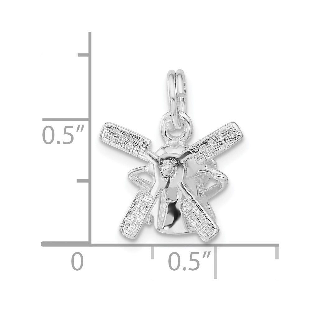 Sterling Silver Polished 3D Moveable Windmill Charm