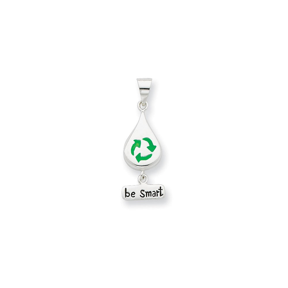 Sterling Silver Enameled Teardrop Recycle Pendant