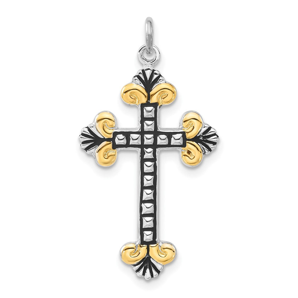 Sterling Silver Black Enamel and Vermeil Cross Pendant