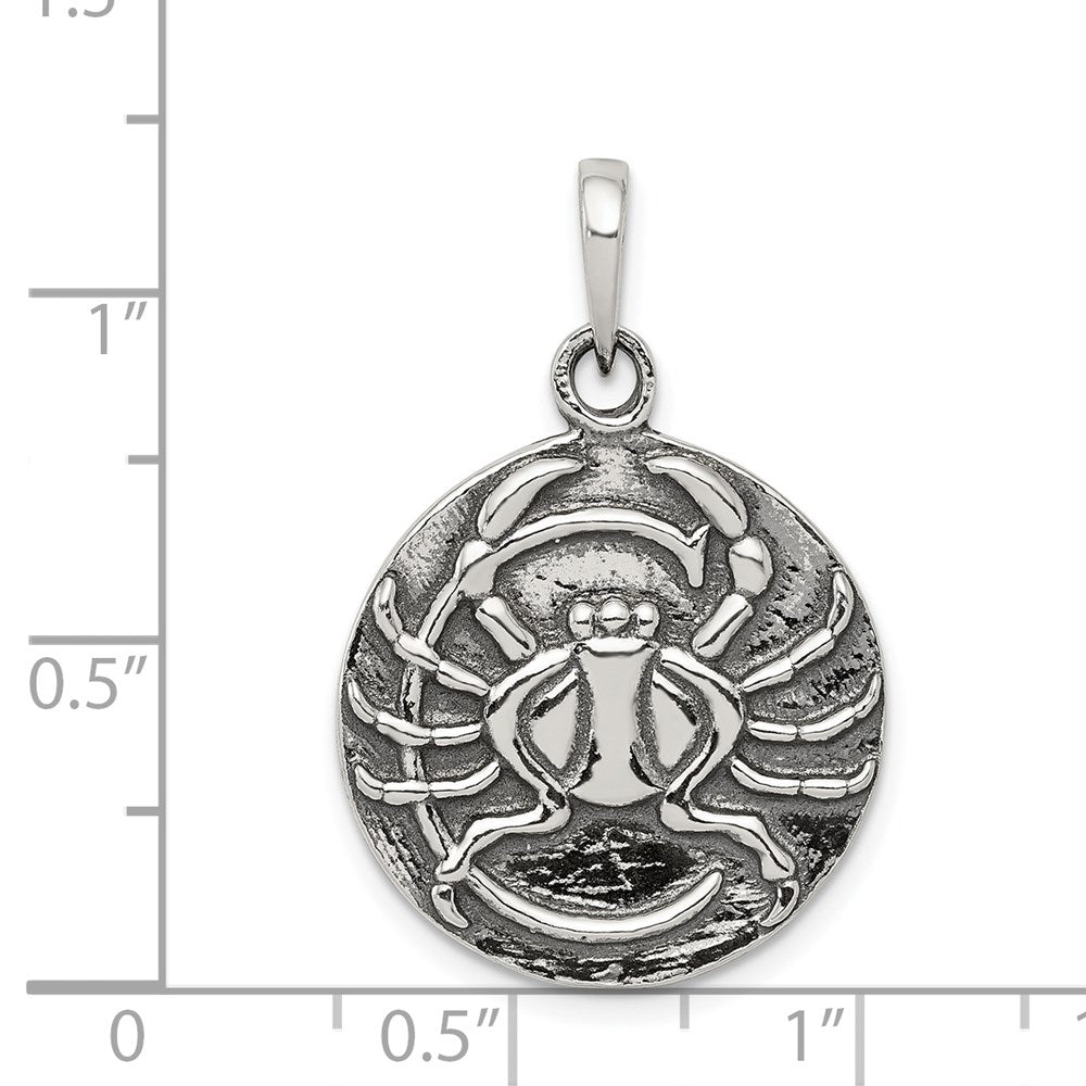 Sterling Silver Polished Antique Finish Cancer Horoscope Pendant