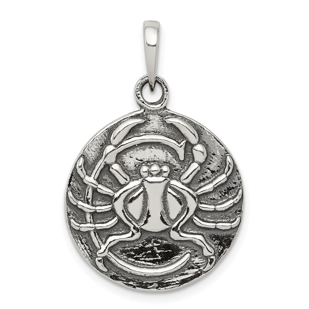 Sterling Silver Polished Antique Finish Cancer Horoscope Pendant