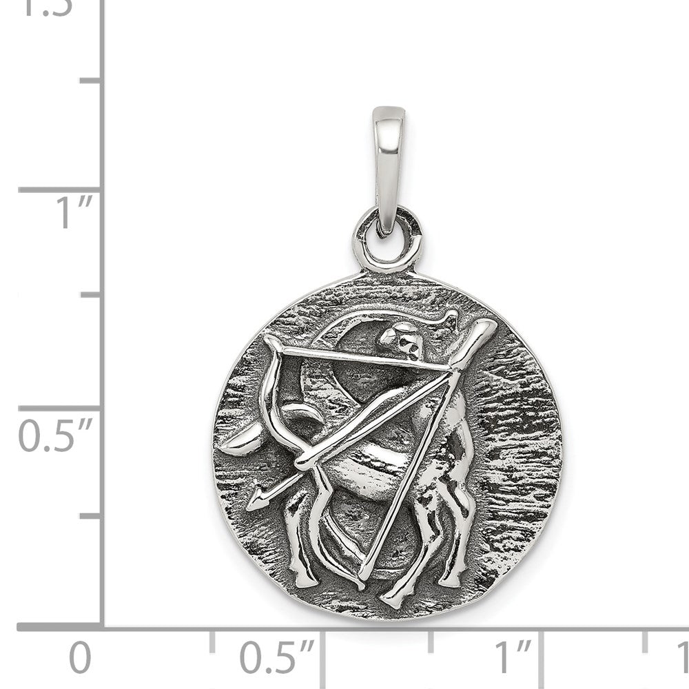 Sterling Silver Polished Antique Finish Sagittarius Horoscope Pendant