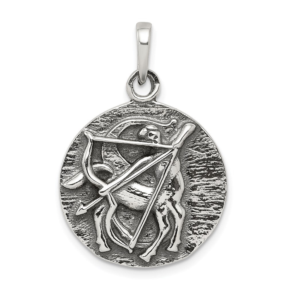 Sterling Silver Polished Antique Finish Sagittarius Horoscope Pendant