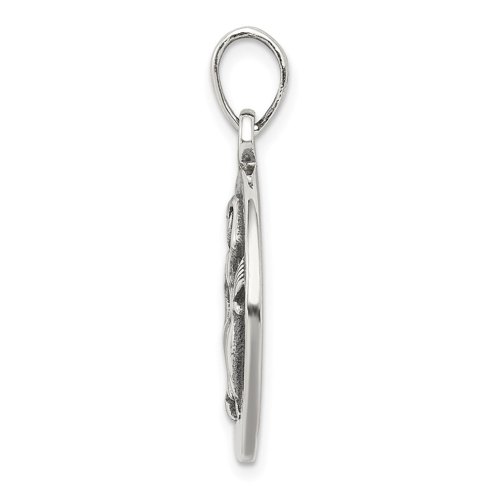 Sterling Silver Polished Antique Finish Aquarius Horoscope Pendant