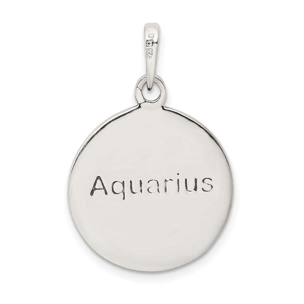 Sterling Silver Polished Antique Finish Aquarius Horoscope Pendant
