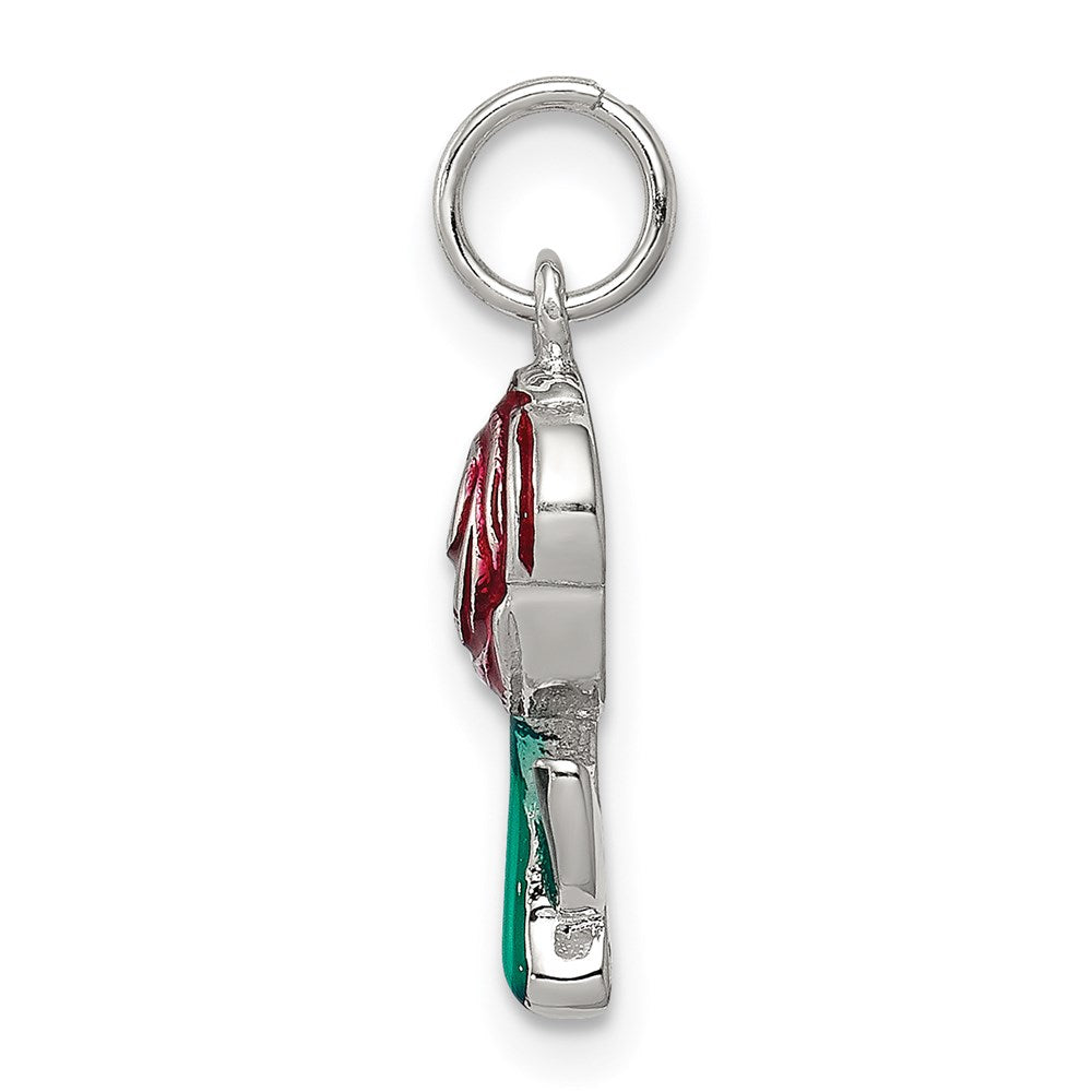 Sterling Silver Green & Red Enamel Rose Charm