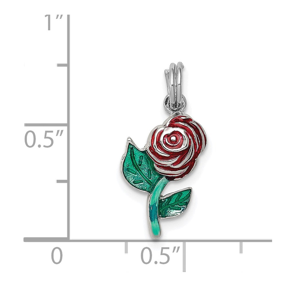Sterling Silver Green & Red Enamel Rose Charm