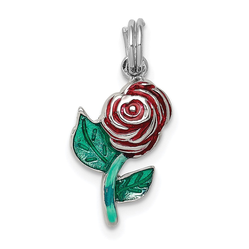 Sterling Silver Green & Red Enamel Rose Charm