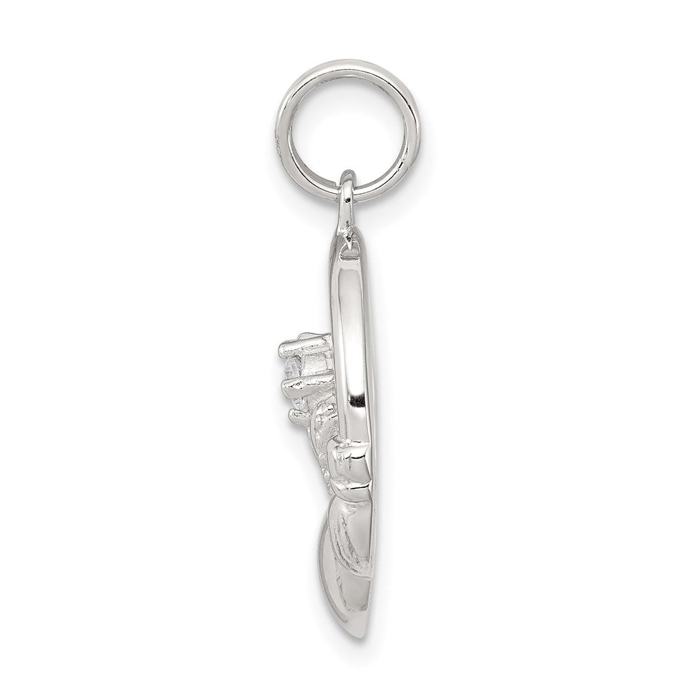 Sterling Silver CZ Irish Claddagh Pendant