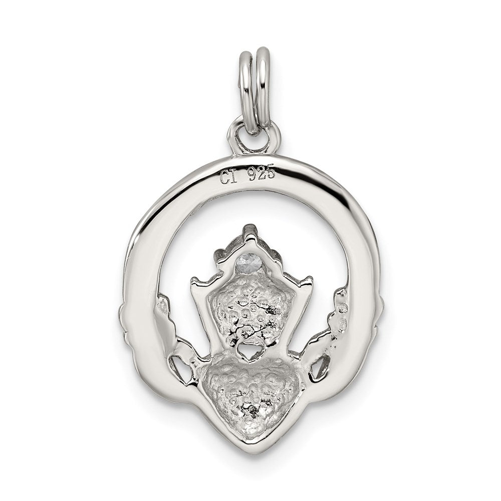 Sterling Silver CZ Irish Claddagh Pendant