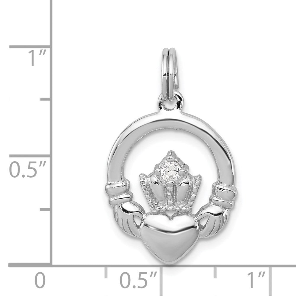 Sterling Silver CZ Irish Claddagh Pendant