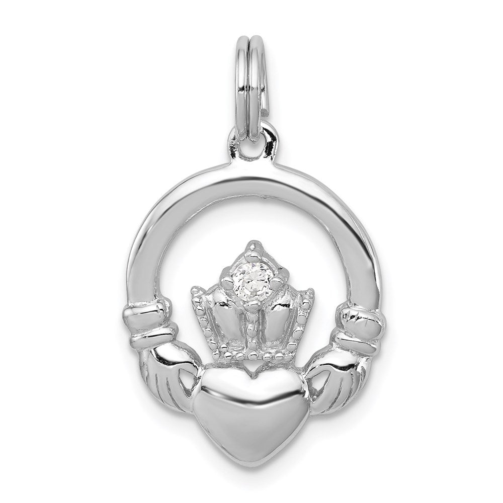 Sterling Silver CZ Irish Claddagh Pendant