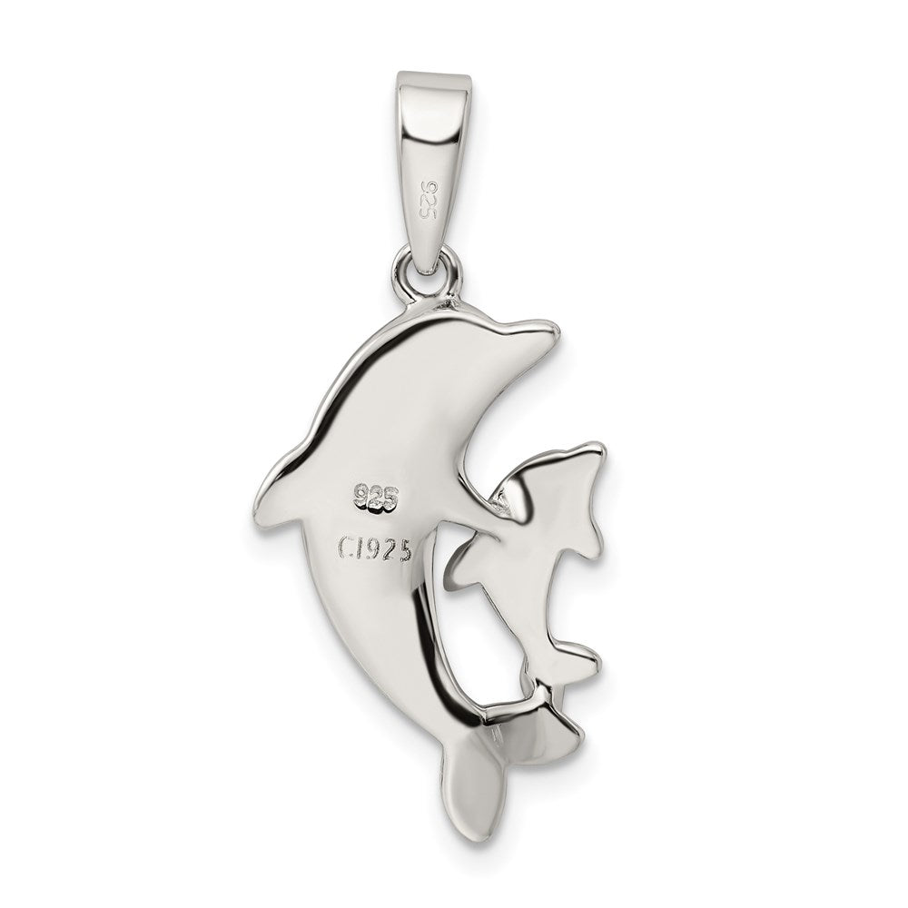 Sterling Silver Blue Inlay Created Opal Dolphin Pendant