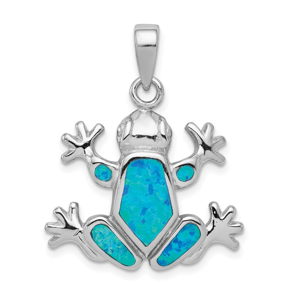Sterling Silver Blue Inlay Created Opal FrogPendant