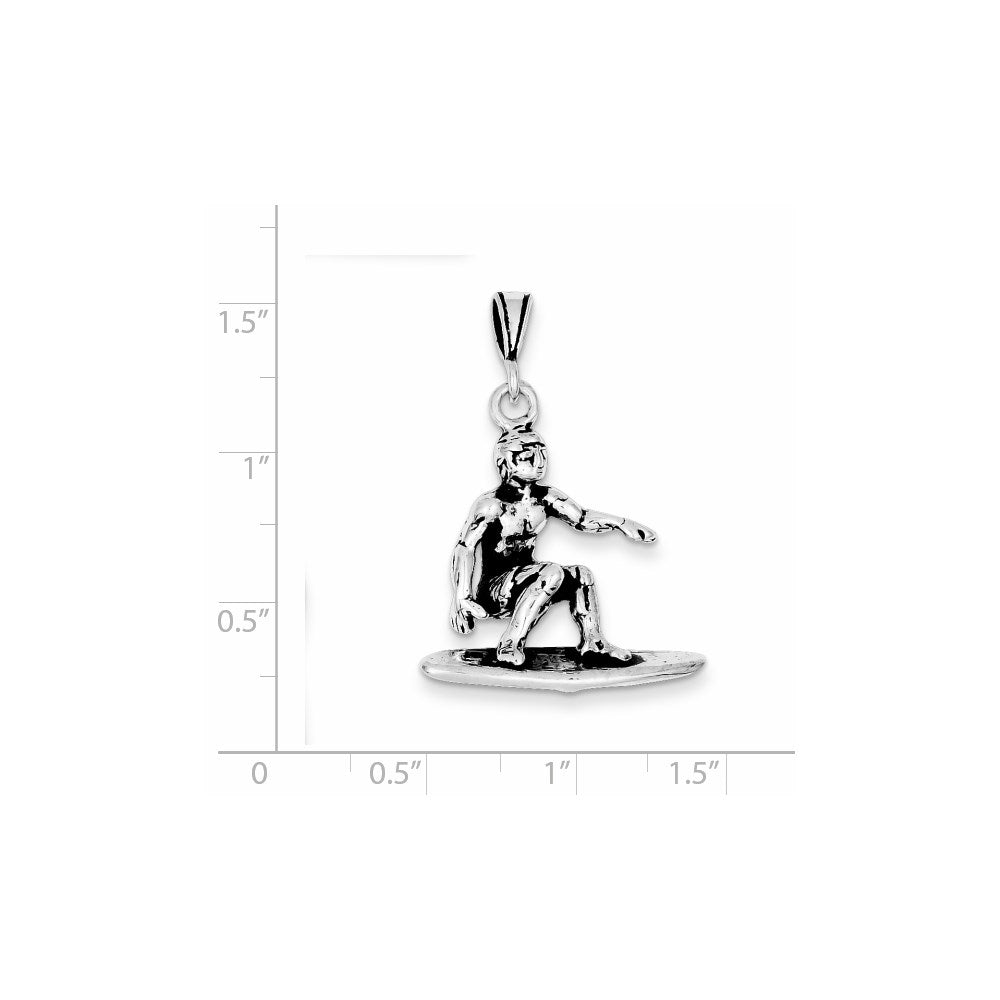 Sterling Silver Antiqued Surfing Charm