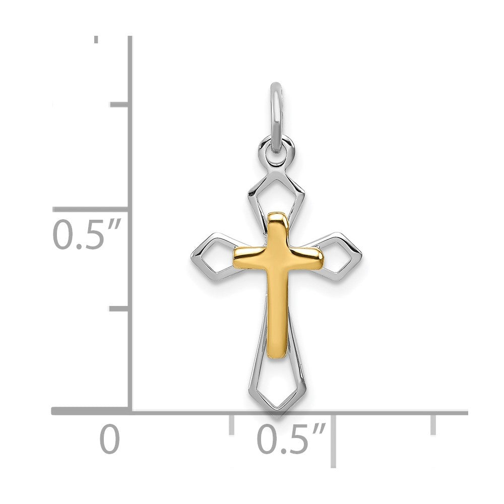 Sterling Silver Rhodium-plated & Vermeil Cross Pendant