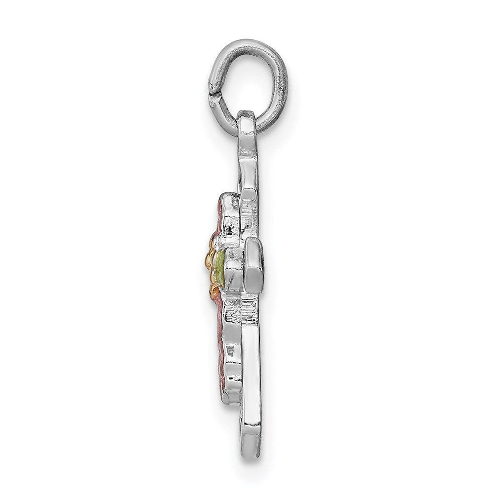 Sterling Silver Rhodium-plated Polished Epoxy & Gold-plated Cross Pendant