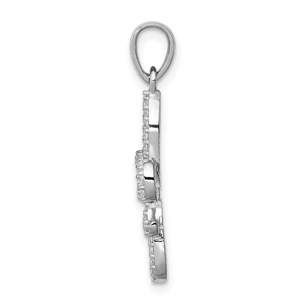 Sterling Silver Rhodium-plated CZ Fleur de Lis Pendant