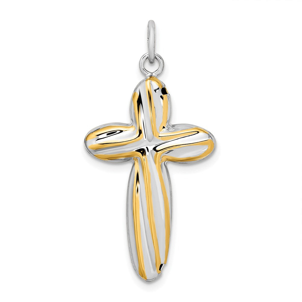 Sterling Silver Rhodium-plated & Gold-tone Twist Cross Reversible Pendant