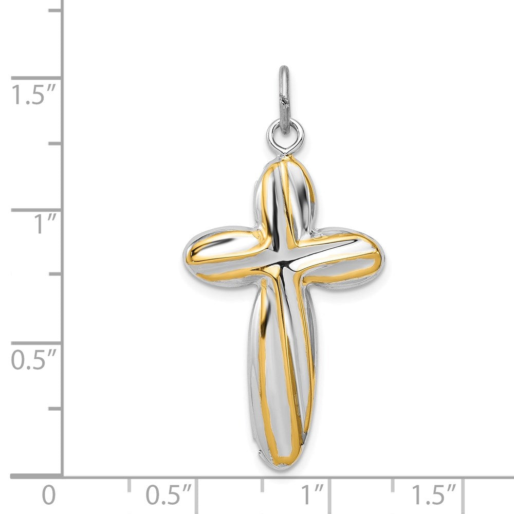 Sterling Silver Rhodium-plated & Gold-tone Twist Cross Reversible Pendant