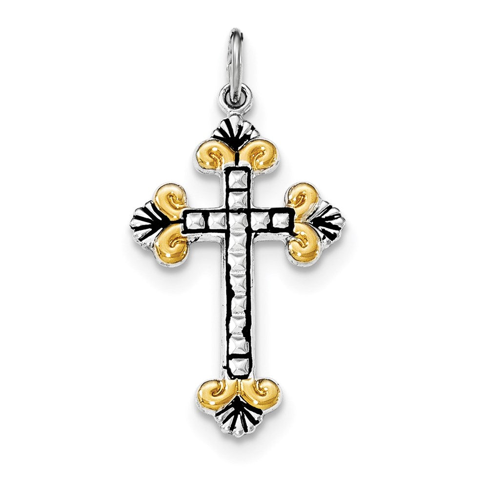Sterling Silver & Gold-tone Textured Flared Ends Cross